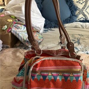 Lily Bloom Multicolor Baby Bag with Brown Handles